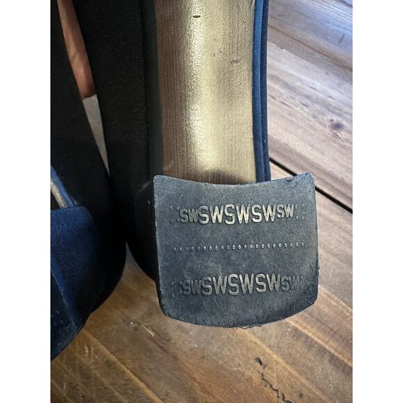 Stuart Weitzman Shoes Size 8 M Black Suede Square Toe Block Heels Pumps Classic - Picture 10 of 12